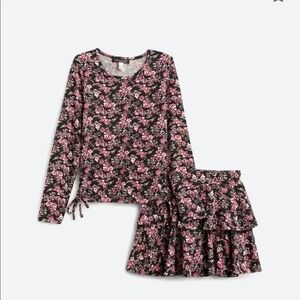 NWT Xtraordinary. Girls Brushed Long Sleeve shirt and skirt set. Size L. Floral